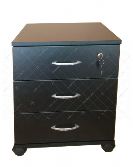 Rollbox cu 3 sertare, Negru perlat, 45 x 45 x 60h cm